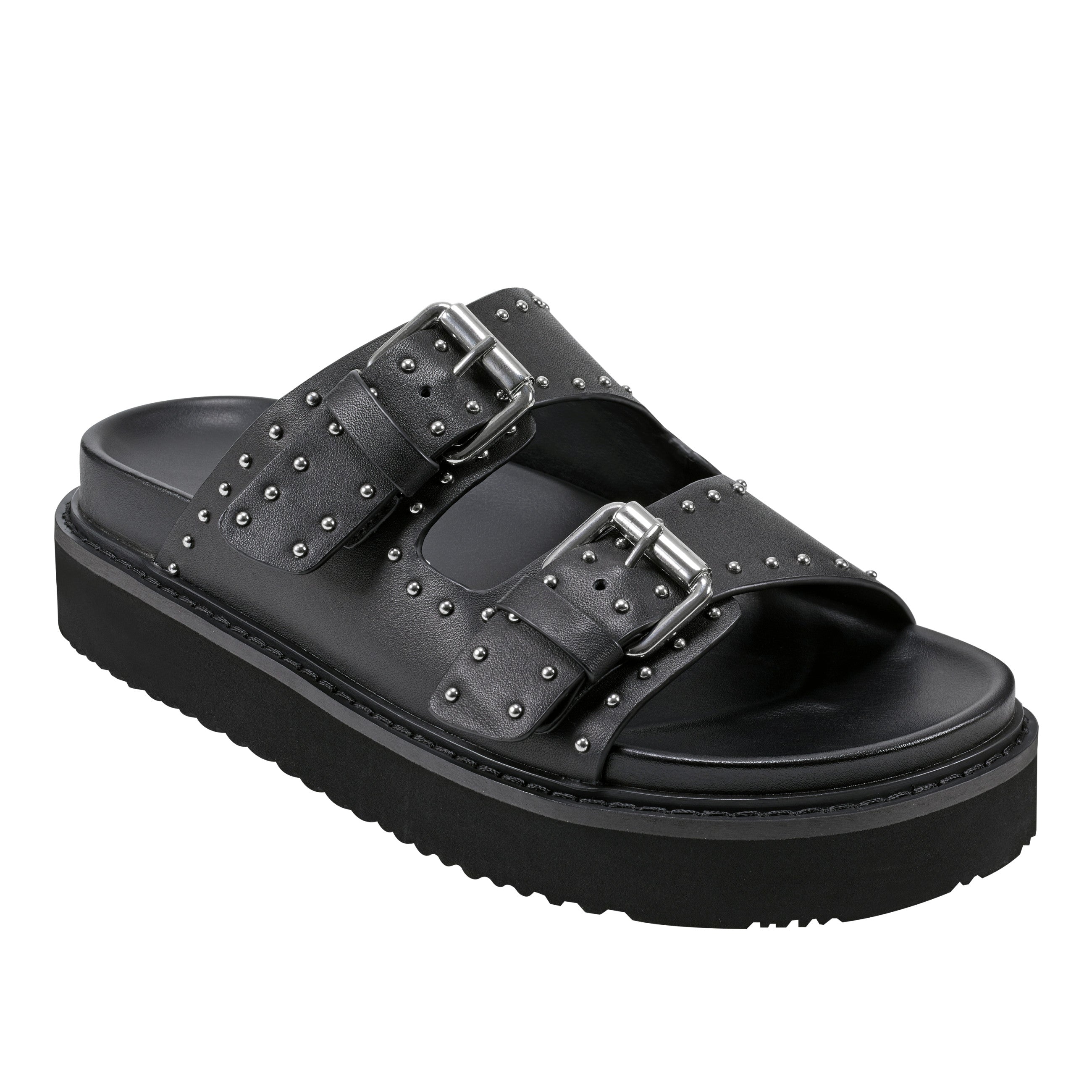 Agusta Studded Slide Sandal - Black Leather