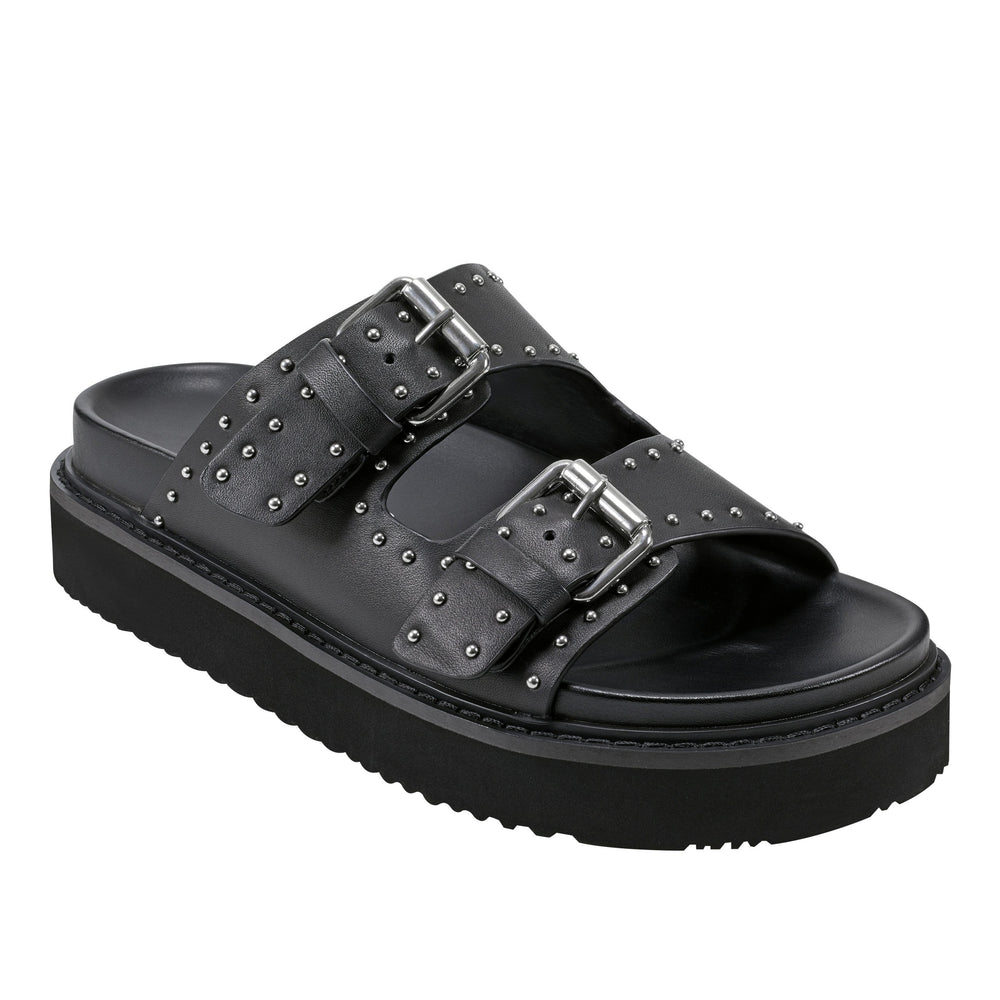 Agusta Studded Slide Sandal - Black Leather