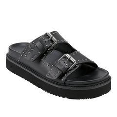 Agusta Studded Slide Sandal - Black Leather