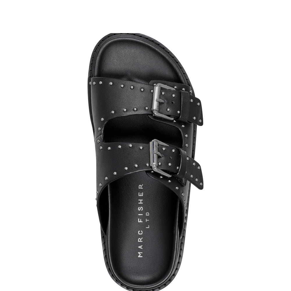 Agusta Studded Slide Sandal - Black Leather