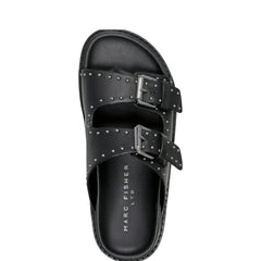 Agusta Studded Slide Sandal - Black Leather