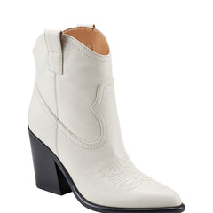 Jalella Detailed Western Bootie - Ivory Leather