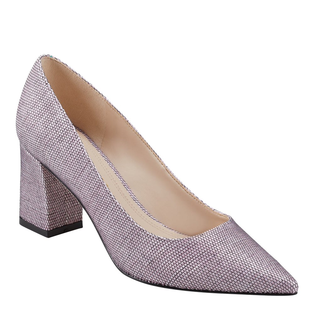 Zala Block Heel Pointy Toe Pump - Pink Raffia Multi