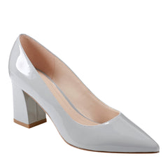 Zala Block Heel Pointy Toe Pump - Grey Patent Leather