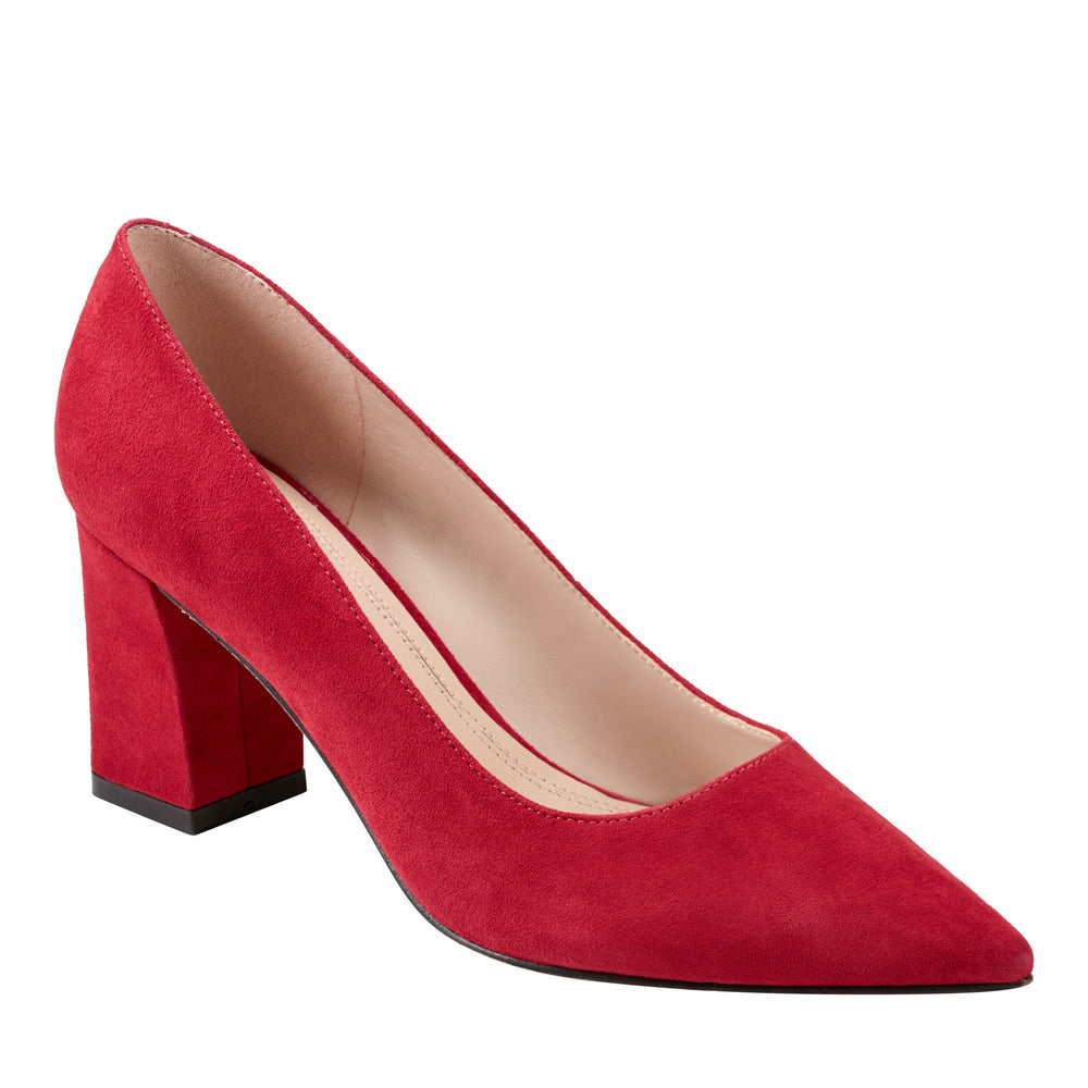 Zala Block Heel Pointy Toe Pump - Red Suede