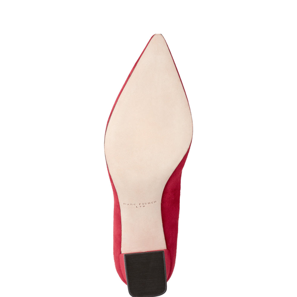 Zala Block Heel Pointy Toe Pump - Red Suede