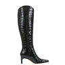 Quinnie Dress Boot - Black Croco Leather