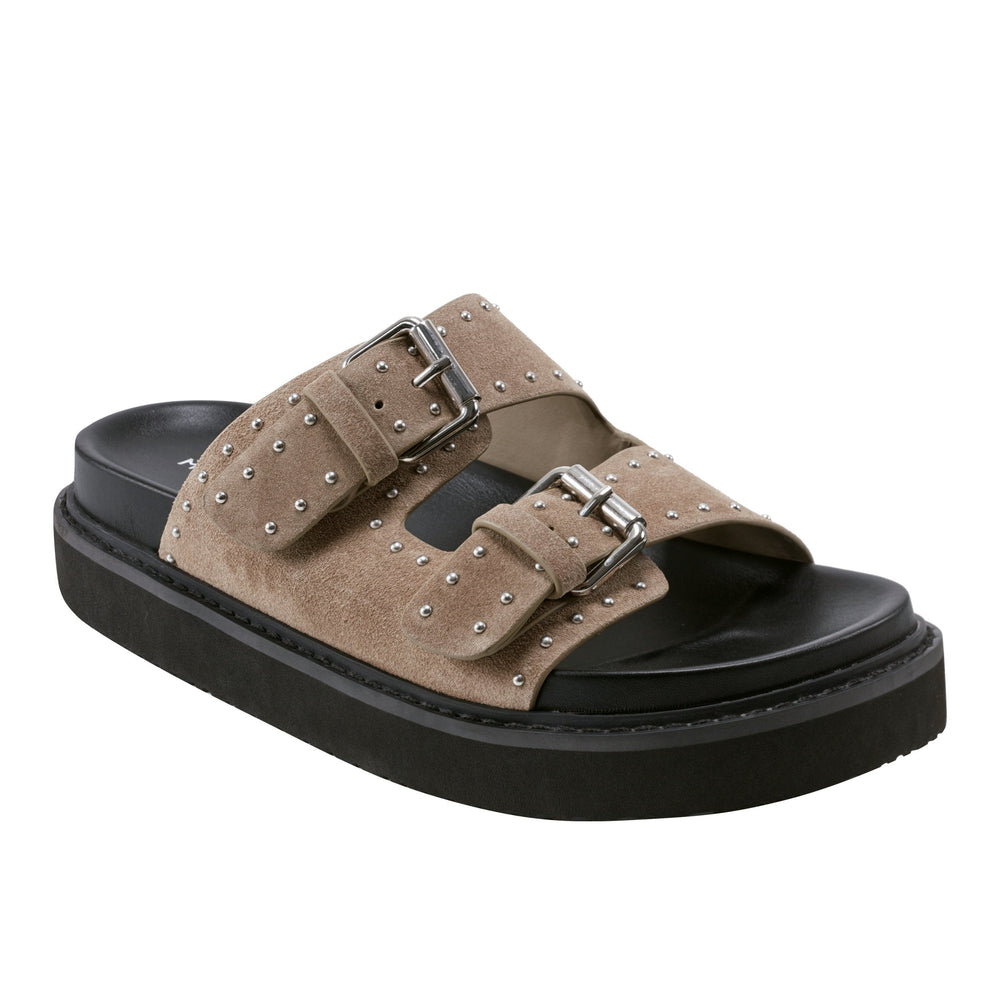Agusta Studded Slide Sandal - Taupe Suede