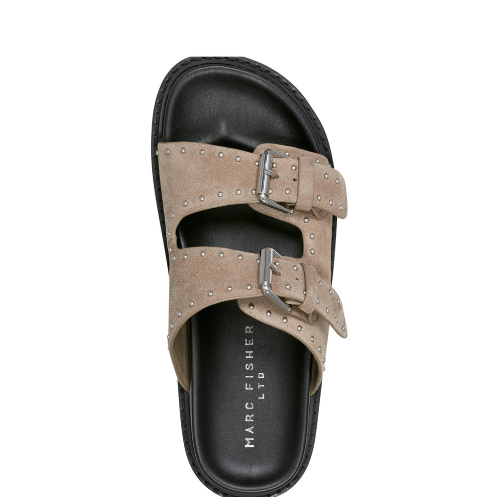 Agusta Studded Slide Sandal - Taupe Suede