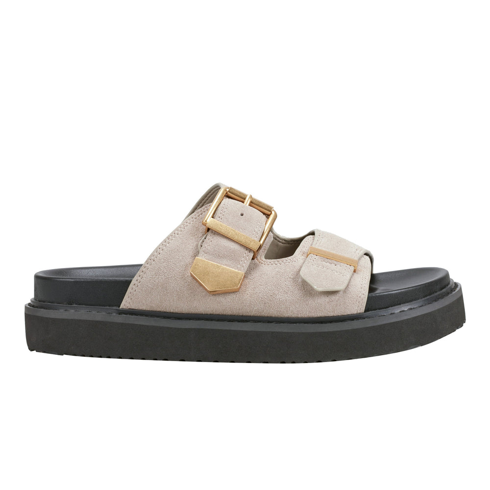 Amirra Buckle Slide Sandal - Taupe Suede