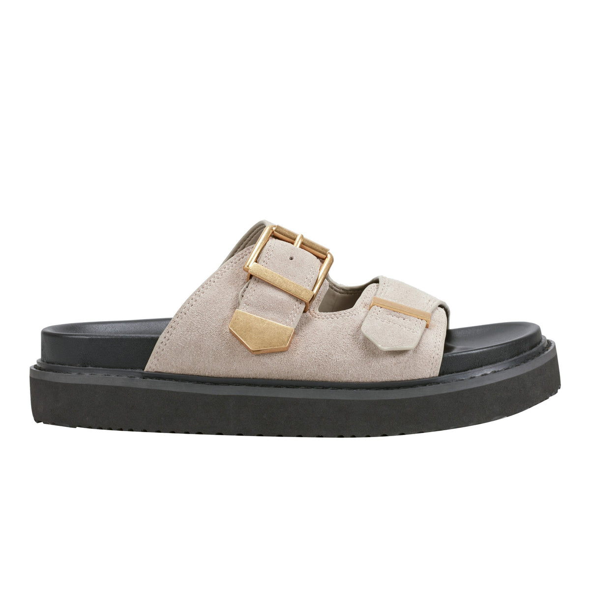 Amirra Buckle Slide Sandal - Taupe Suede