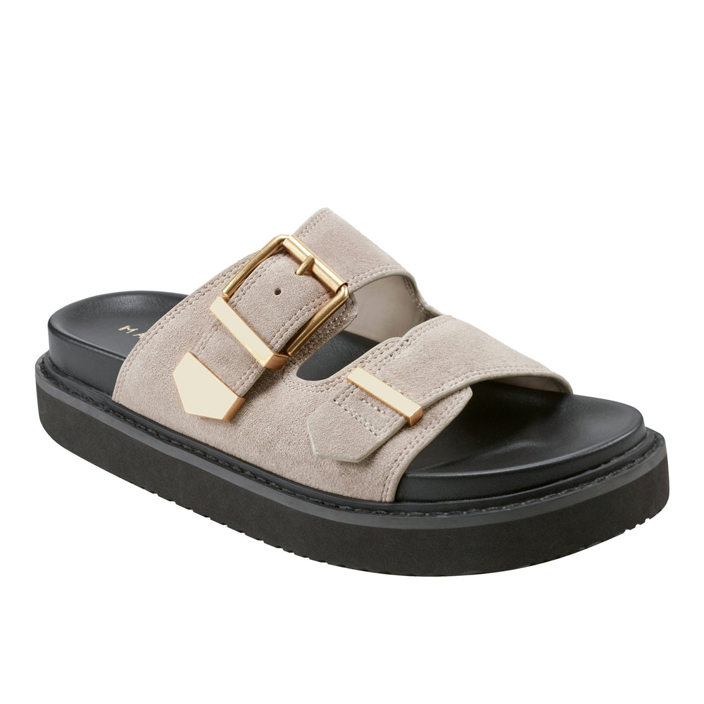 Amirra Buckle Slide Sandal - Taupe Suede