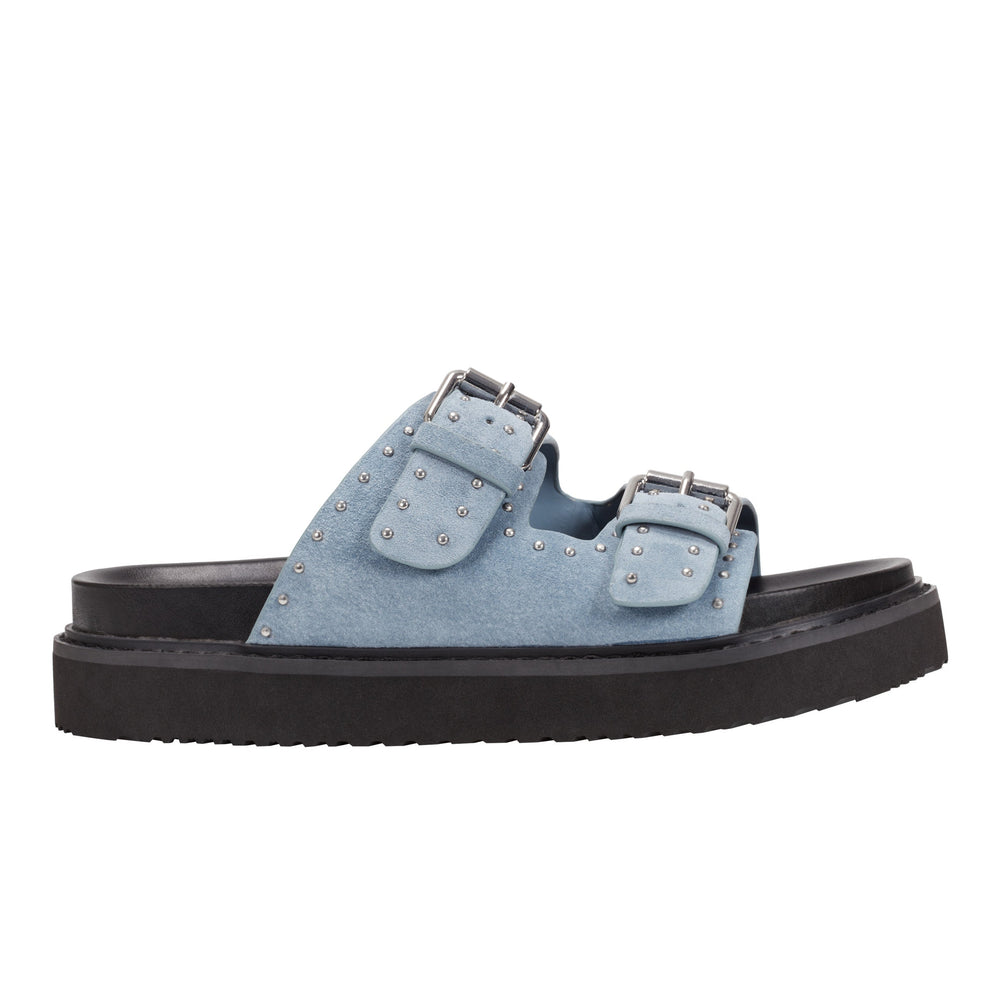 Agusta Studded Slide Sandal - Medium Blue Suede