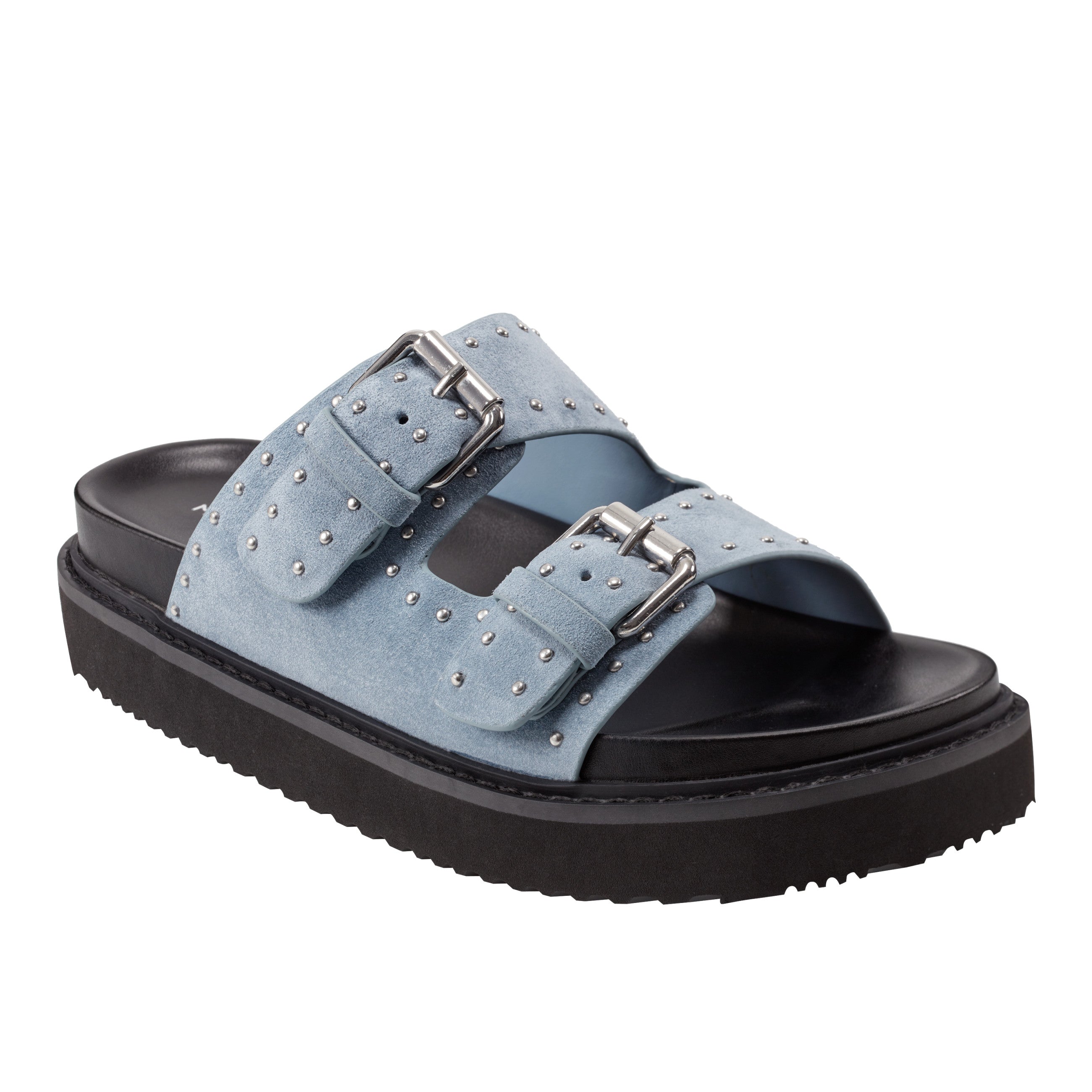 Agusta Studded Slide Sandal - Medium Blue Suede