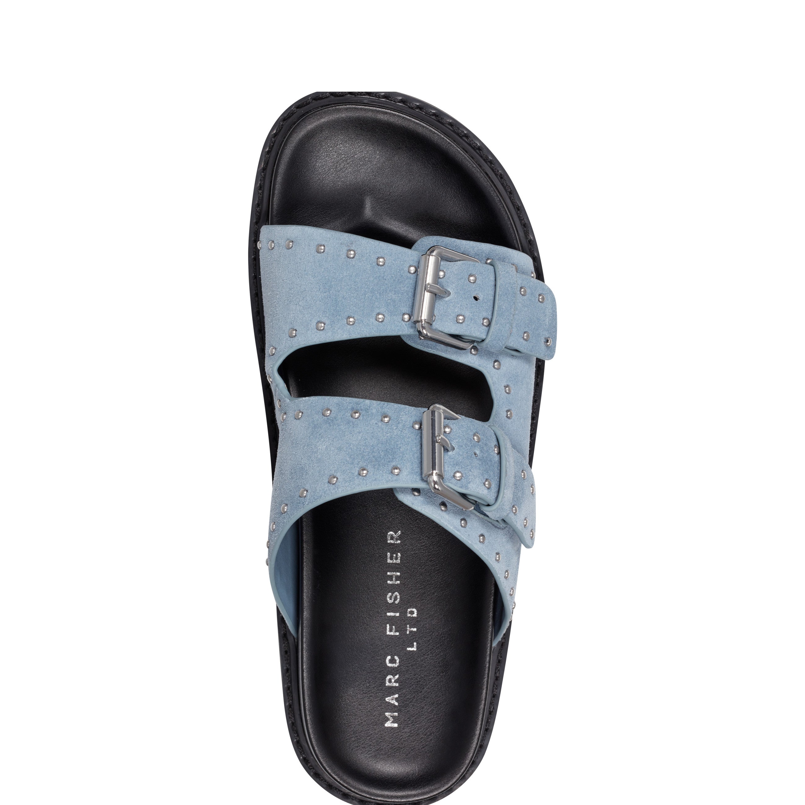 Agusta Studded Slide Sandal - Medium Blue Suede