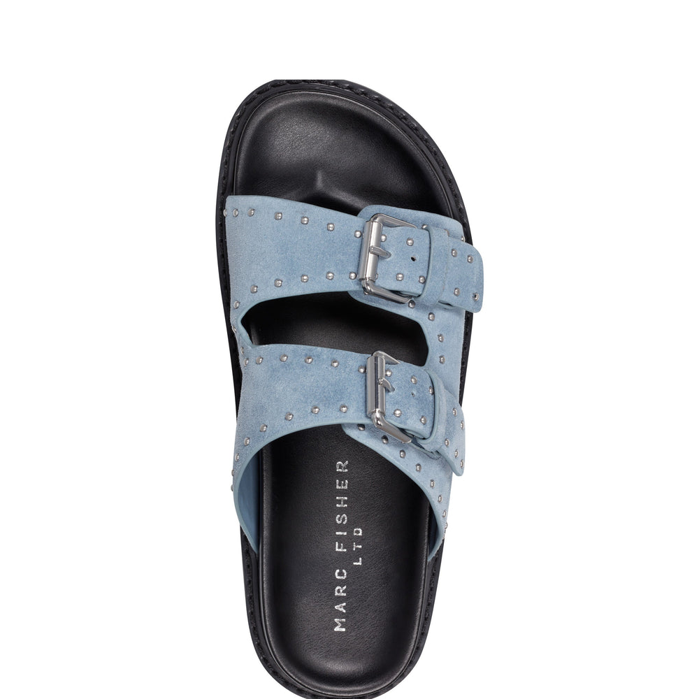 Agusta Studded Slide Sandal - Medium Blue Suede