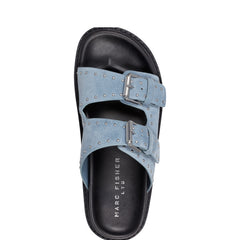 Agusta Studded Slide Sandal - Medium Blue Suede