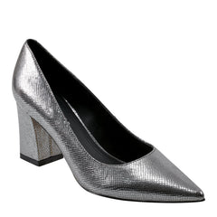 Zala Block Heel Pointy Toe Pump - Pewter Leather