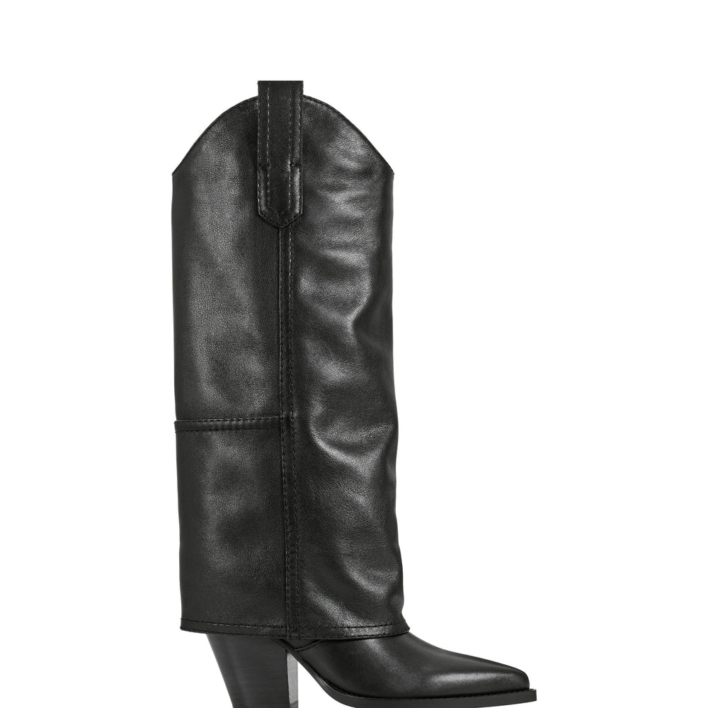 Harlo Foldover Western Boot - Black Leather