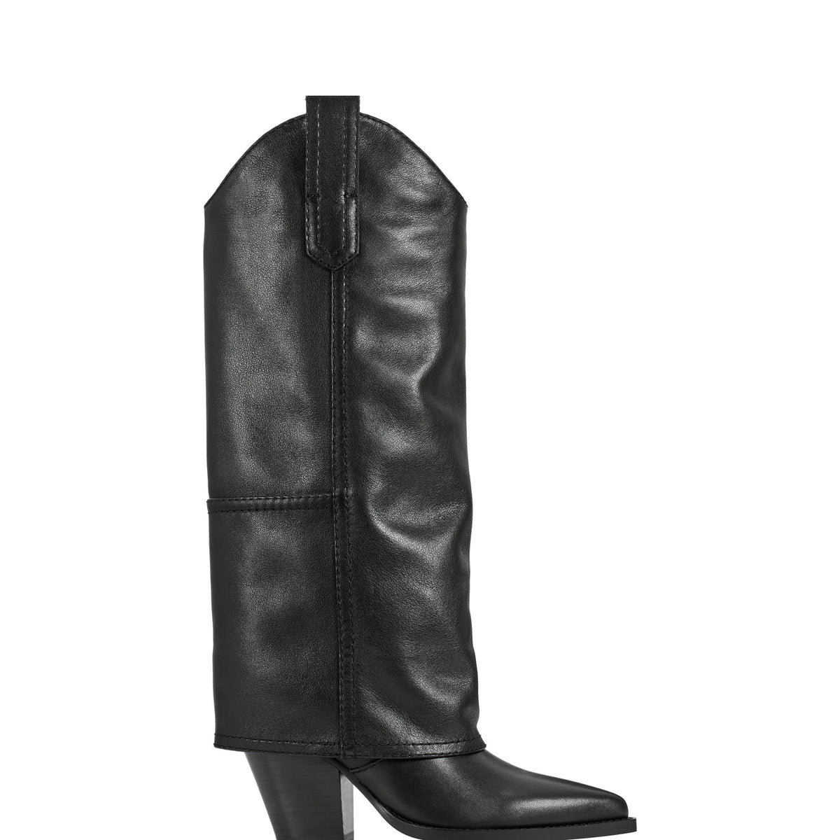 Harlo Foldover Western Boot - Black Leather