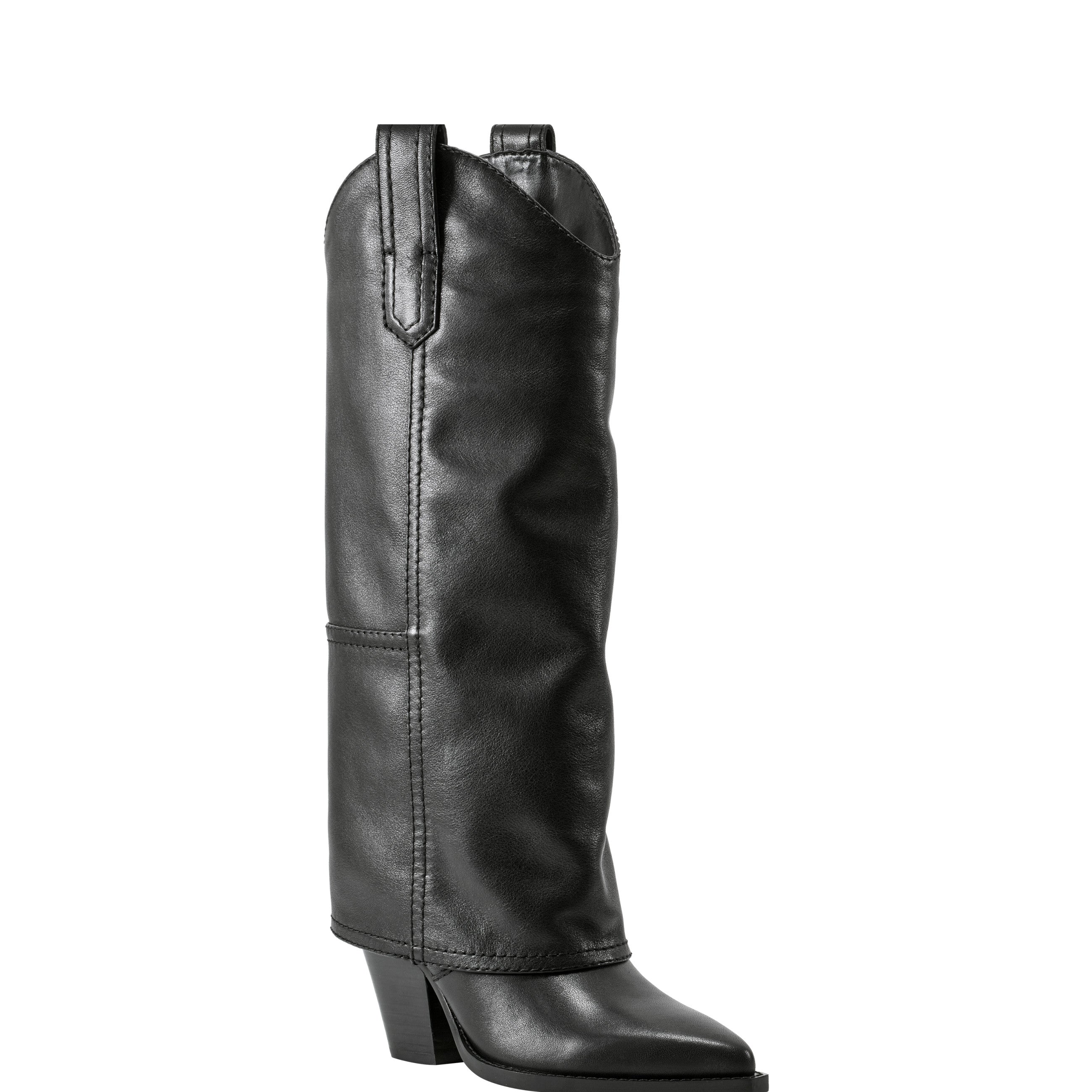 Harlo Foldover Western Boot - Black Leather