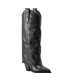 Harlo Foldover Western Boot - Black Leather
