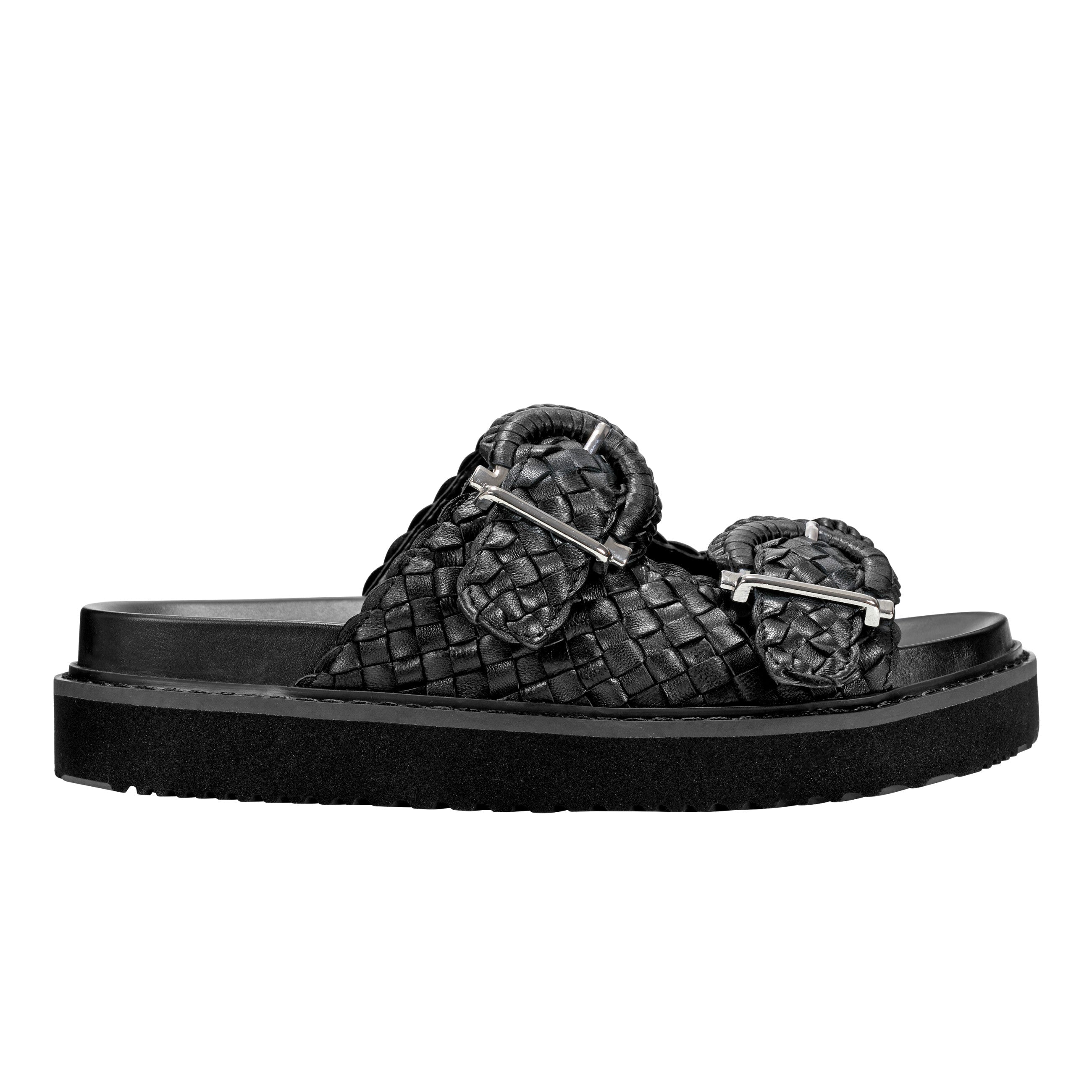 Auggie Woven Footbed Sandal - Black Leather