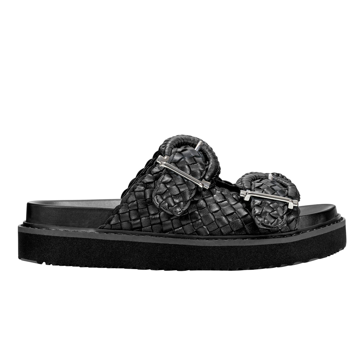 Auggie Woven Footbed Sandal - Black Leather
