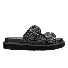 Auggie Woven Footbed Sandal - Black Leather