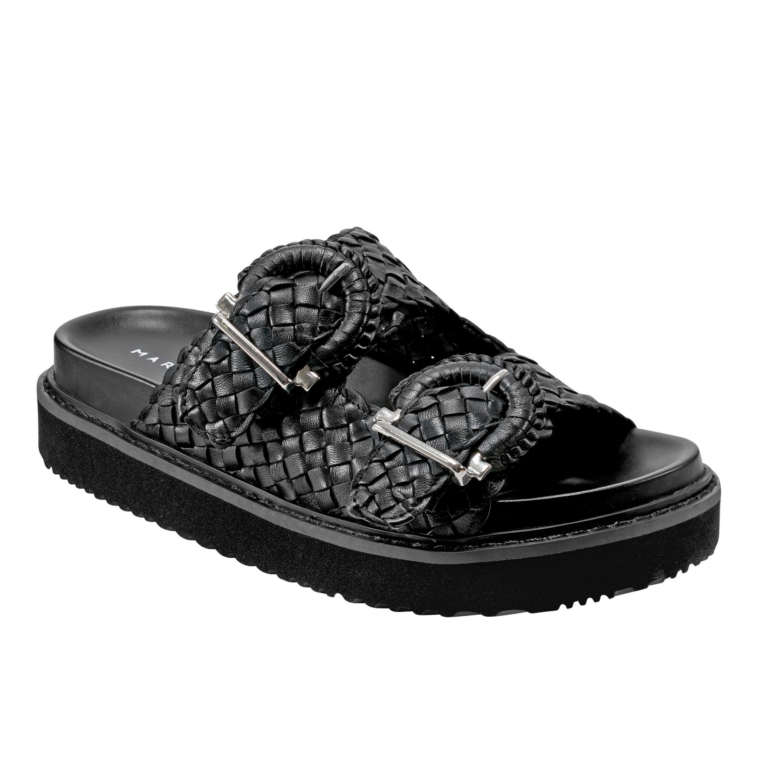 Auggie Woven Footbed Sandal - Black Leather