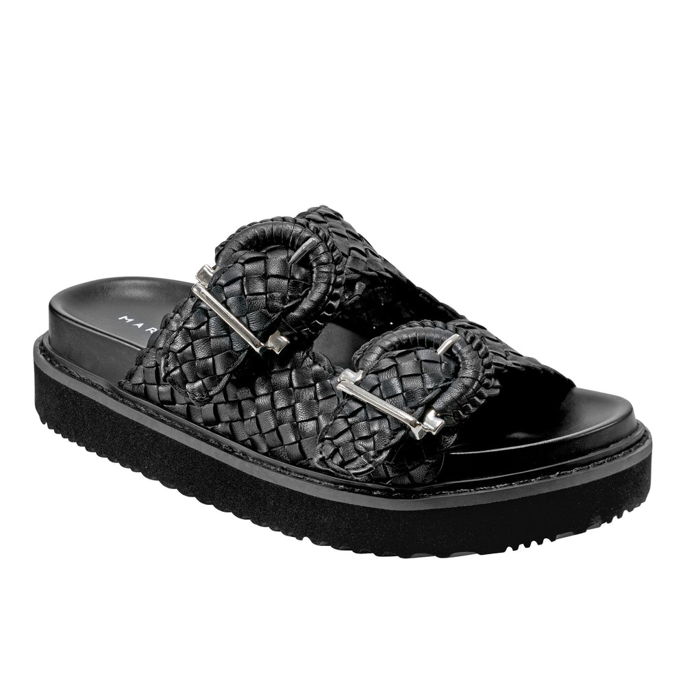 Auggie Woven Footbed Sandal - Black Leather