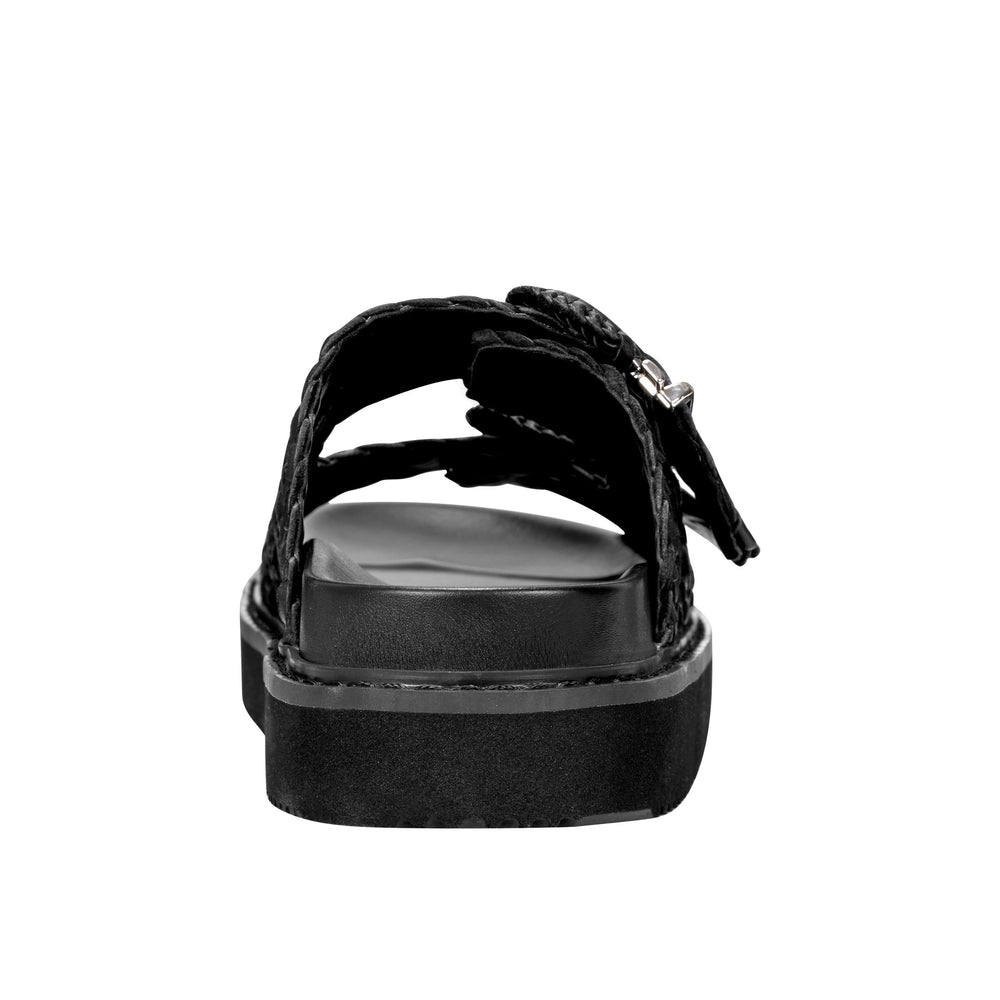 Auggie Woven Footbed Sandal - Black Leather