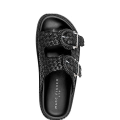Auggie Woven Footbed Sandal - Black Leather
