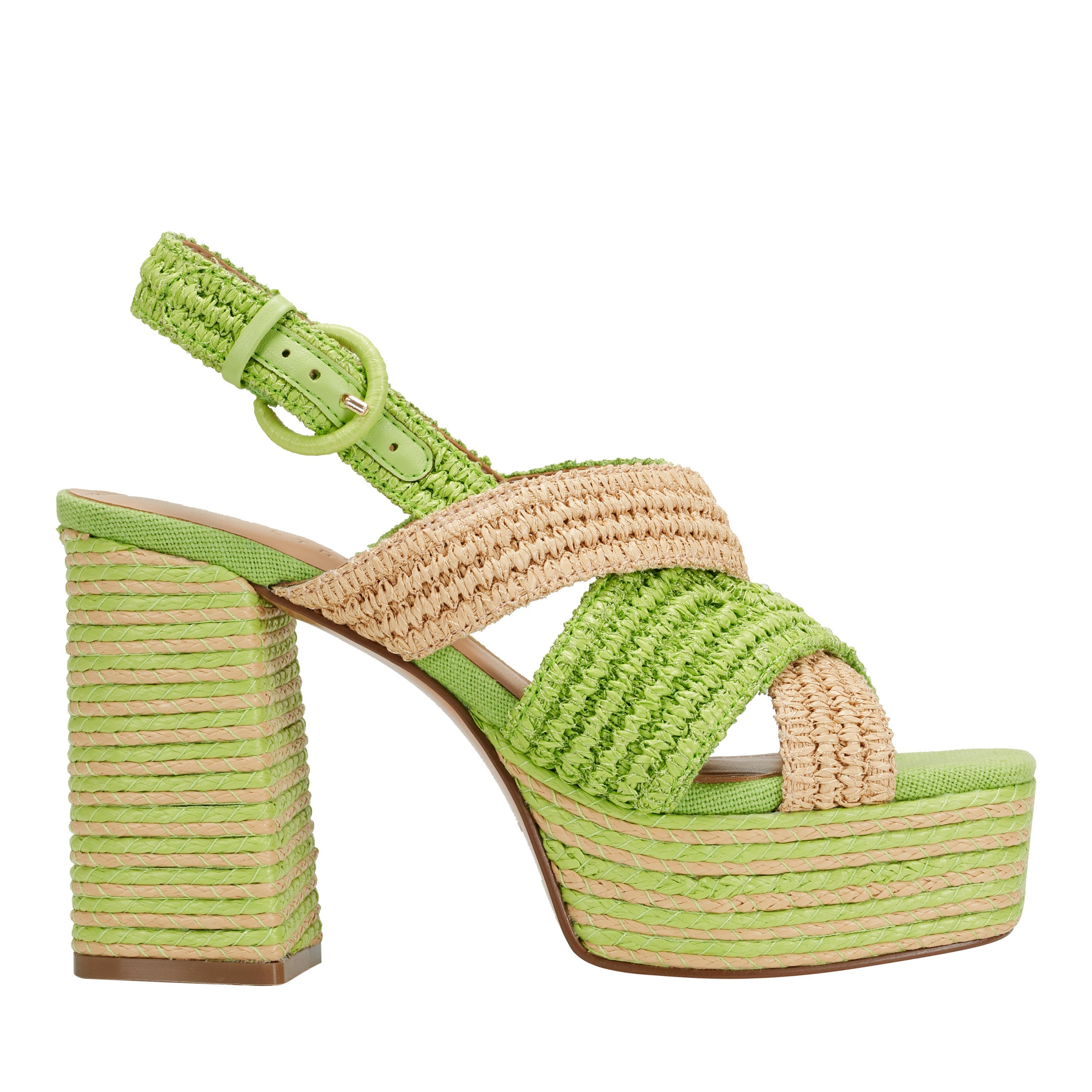 Caddy Platform Sandal - Natural/Green Raffia