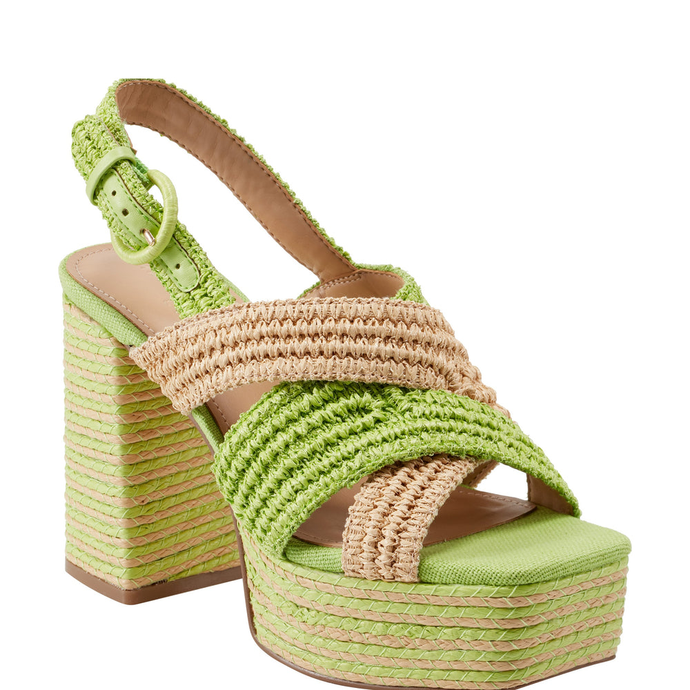 Caddy Platform Sandal - Natural/Green Raffia