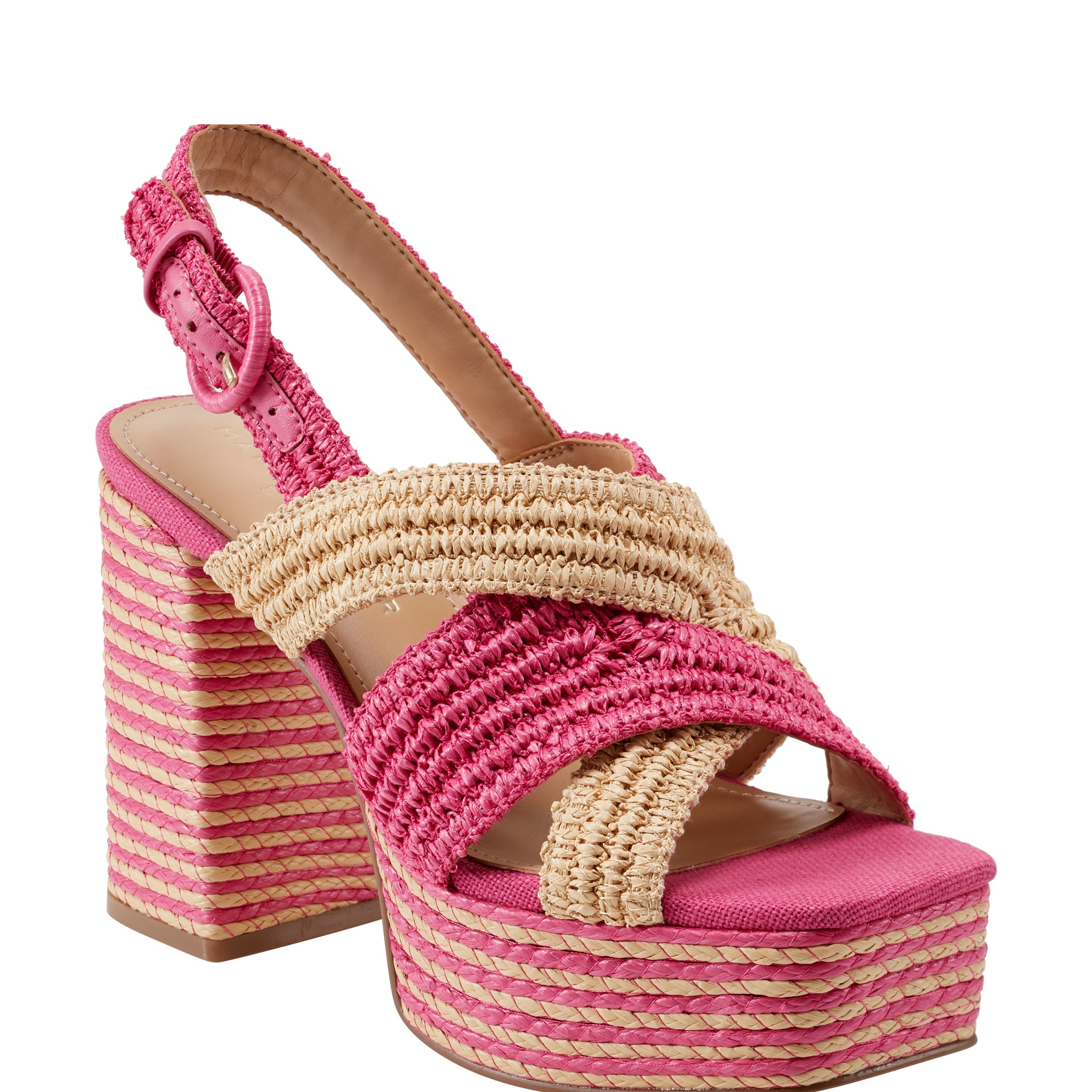 Caddy Platform Sandal - Natural/Pink Raffia