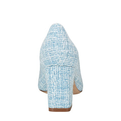 Zala Block Heel Pointy Toe Pump - Blue Boucle
