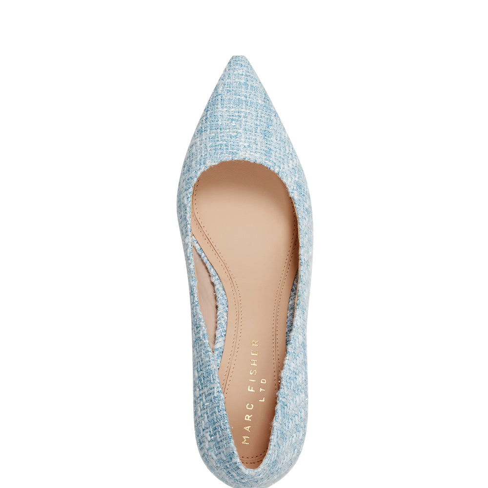 Zala Block Heel Pointy Toe Pump - Blue Boucle