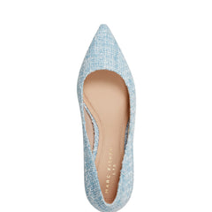 Zala Block Heel Pointy Toe Pump - Blue Boucle