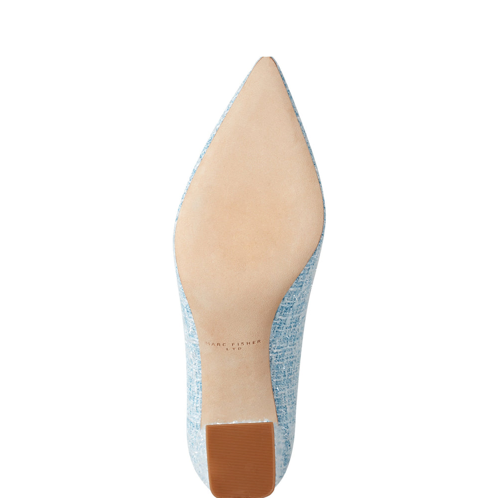 Zala Block Heel Pointy Toe Pump - Blue Boucle