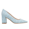 Zala Block Heel Pointy Toe Pump - Blue Boucle