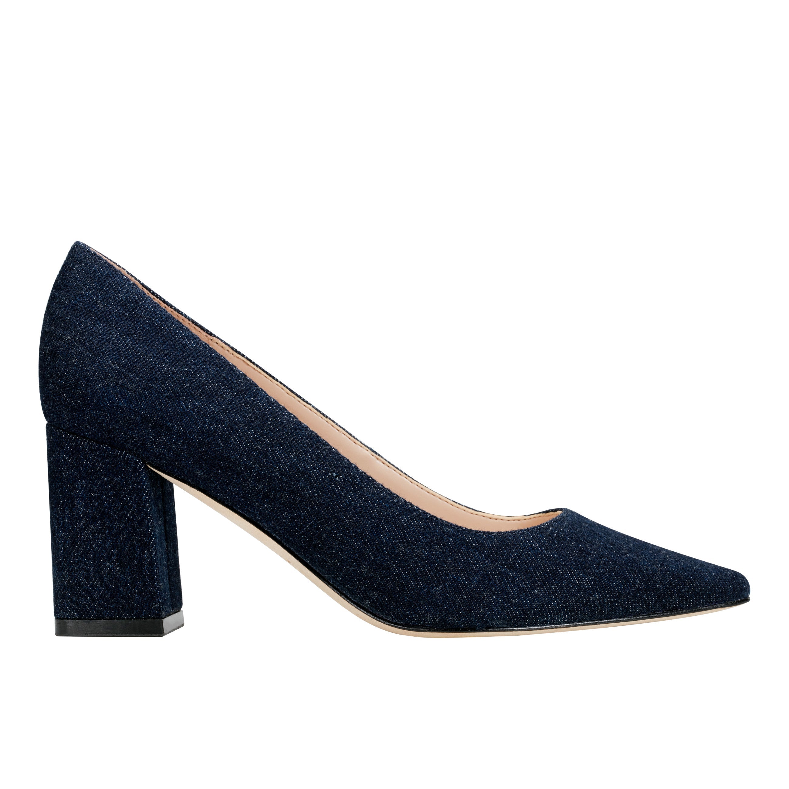 Zala Block Heel Pointy Toe Pump - Dark Denim