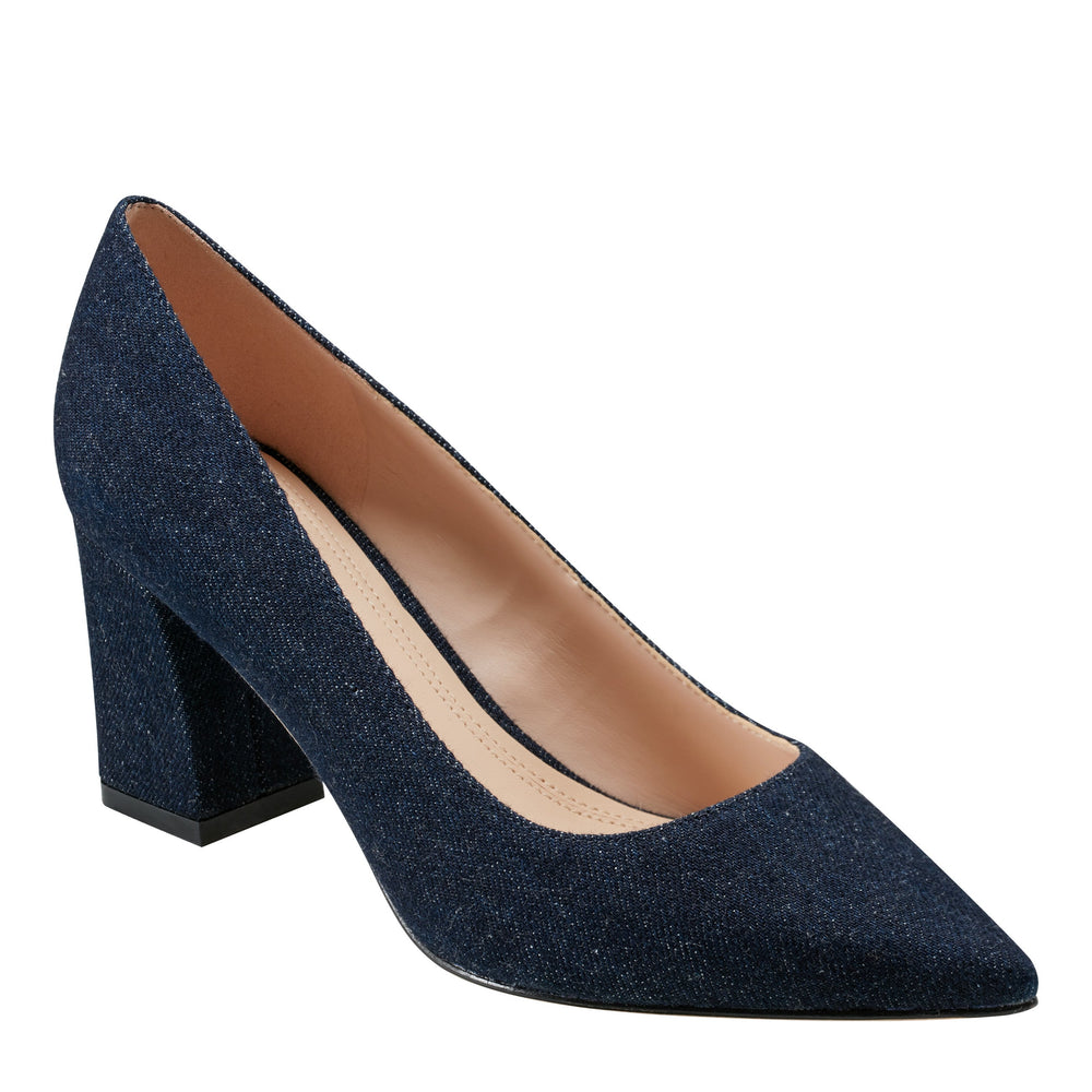 Zala Block Heel Pointy Toe Pump - Dark Denim