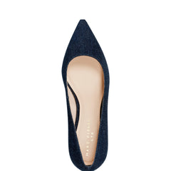 Zala Block Heel Pointy Toe Pump - Dark Denim