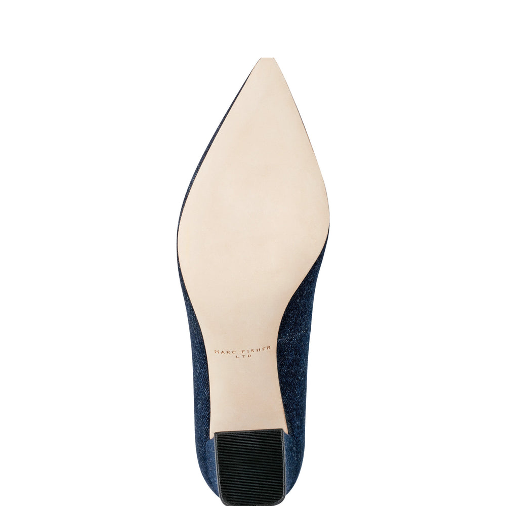 Zala Block Heel Pointy Toe Pump - Dark Denim