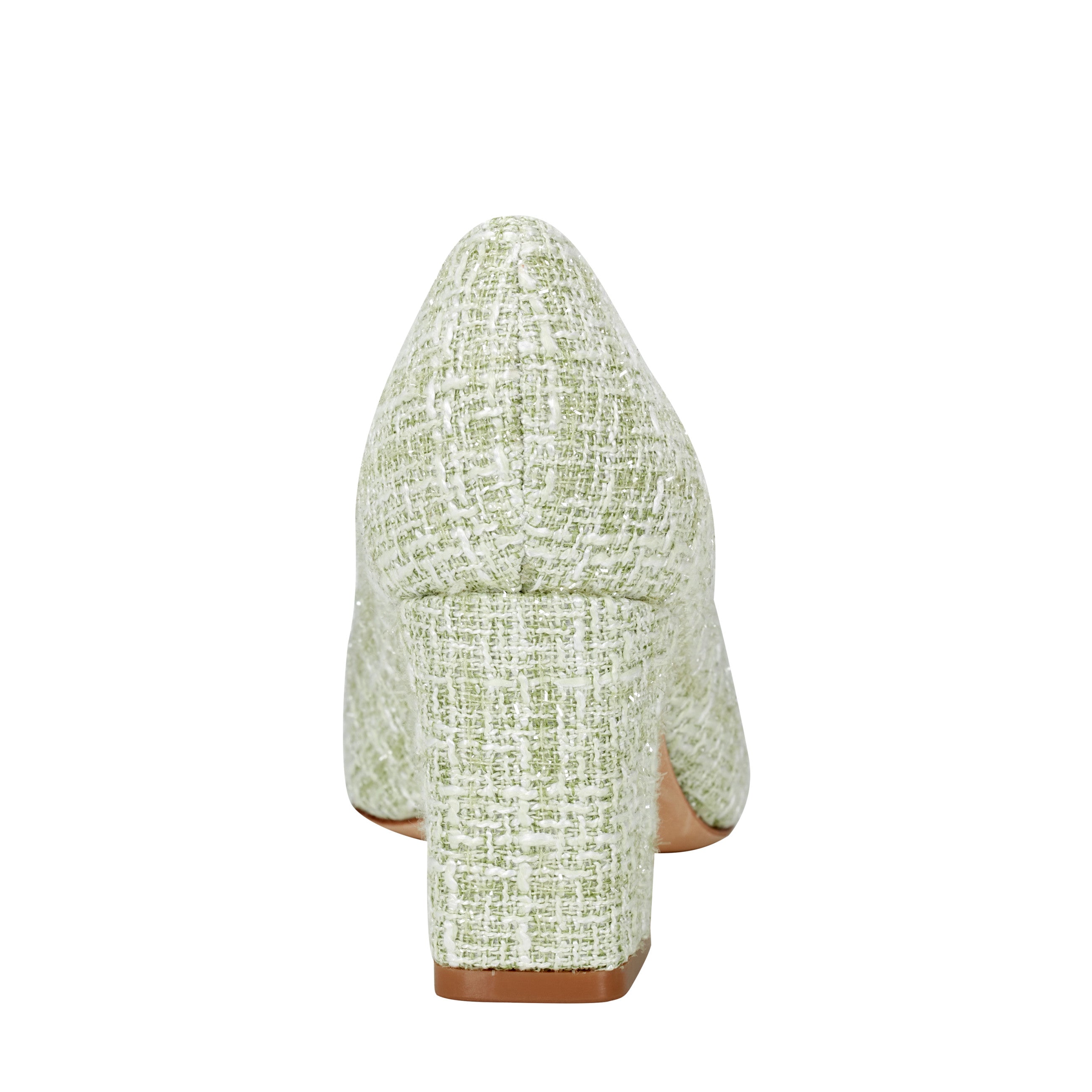Zala Block Heel Pointy Toe Pump - Green Boucle