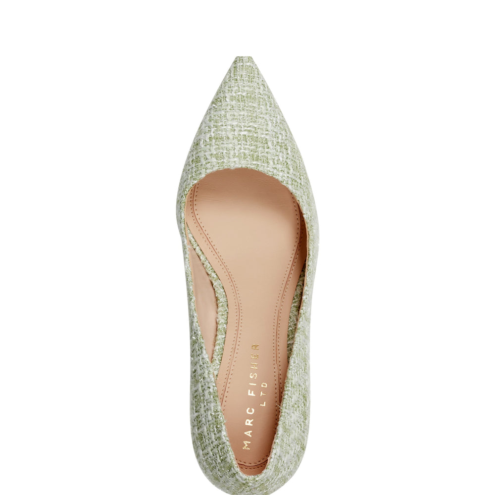 Zala Block Heel Pointy Toe Pump - Green Boucle