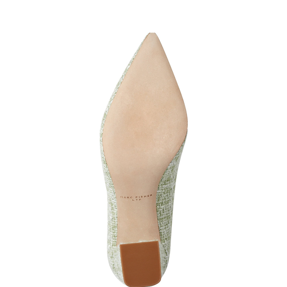 Zala Block Heel Pointy Toe Pump - Green Boucle