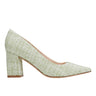 Zala Block Heel Pointy Toe Pump - Green Boucle