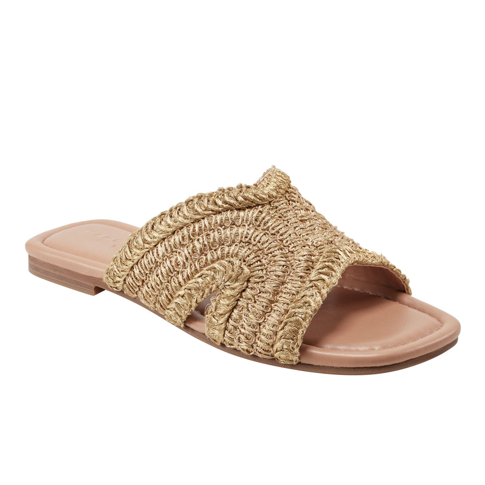 Narda Flat Sandal - Gold Raffia
